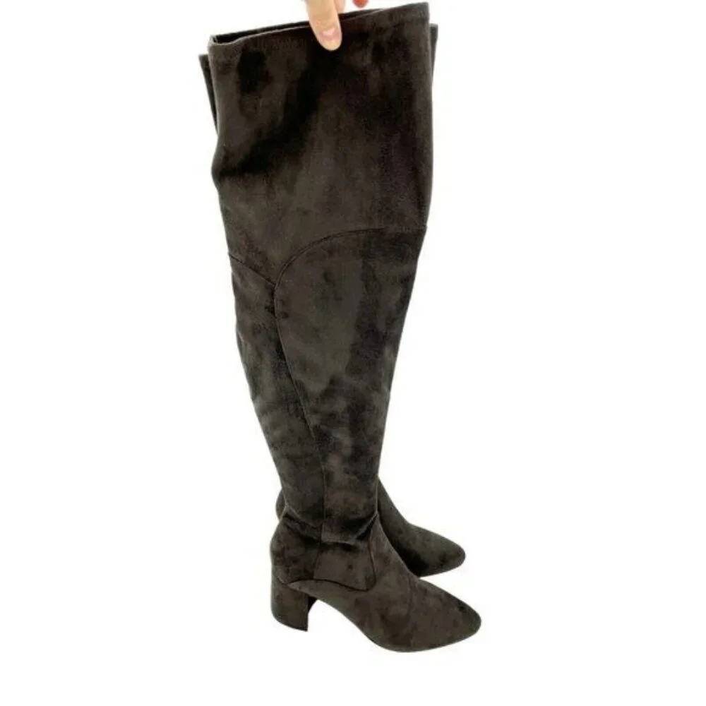 MARC FISHER Jayne Grey Fabric Faux Suede Over the Knee Boots SZ 9 NEW